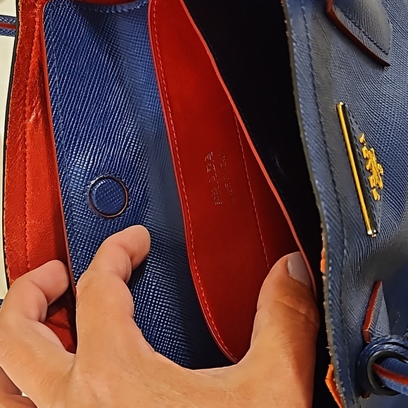 Prada Medium Saffiano Leather Double Bag Blue/Red - Picture 8 of 11